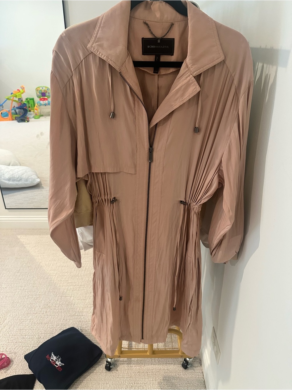 BCBGMaxAzria Blush Pink Lightweight Zip-Front Trench Coat